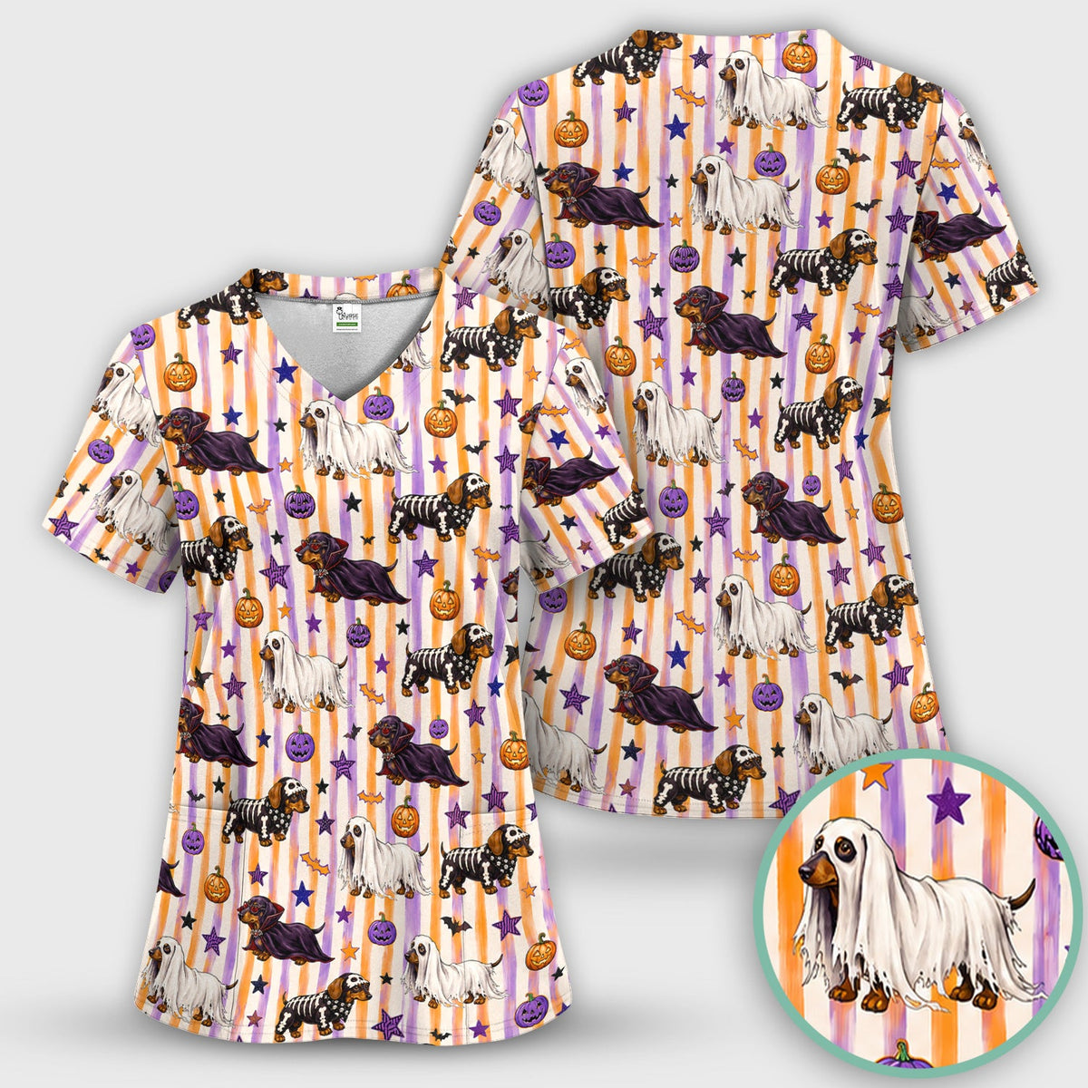 Dachshund Stripe Nurse Scrub Set - Halloween Gift