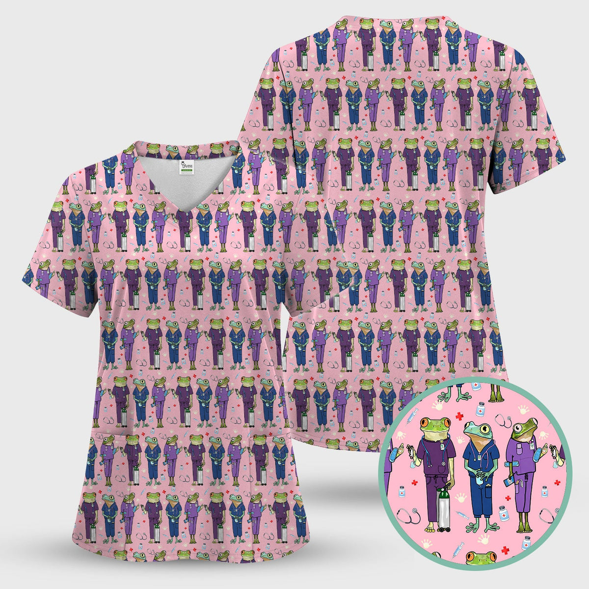 Frog Print Nurse Scrub Top