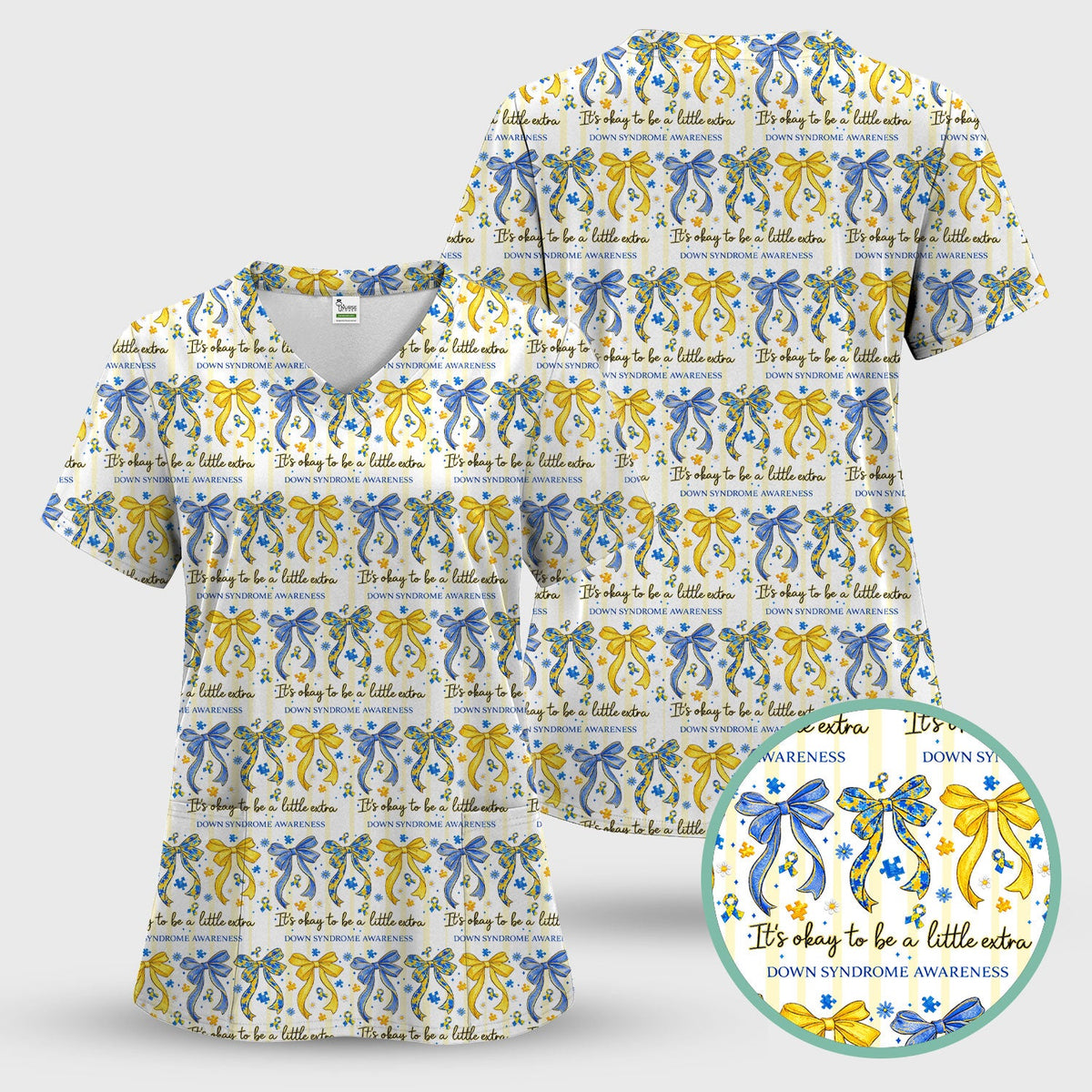 Down Syndrome Awareness Ribbon Nurse Scrub Set
