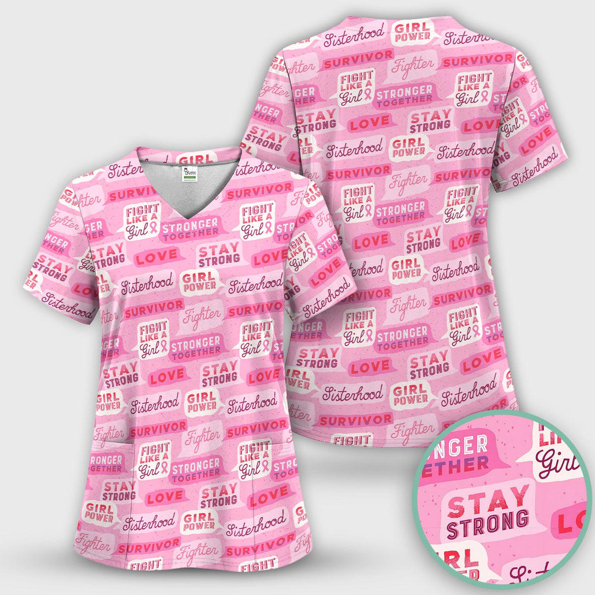 Pink Ribbon Quotes Nurse Scrub Set