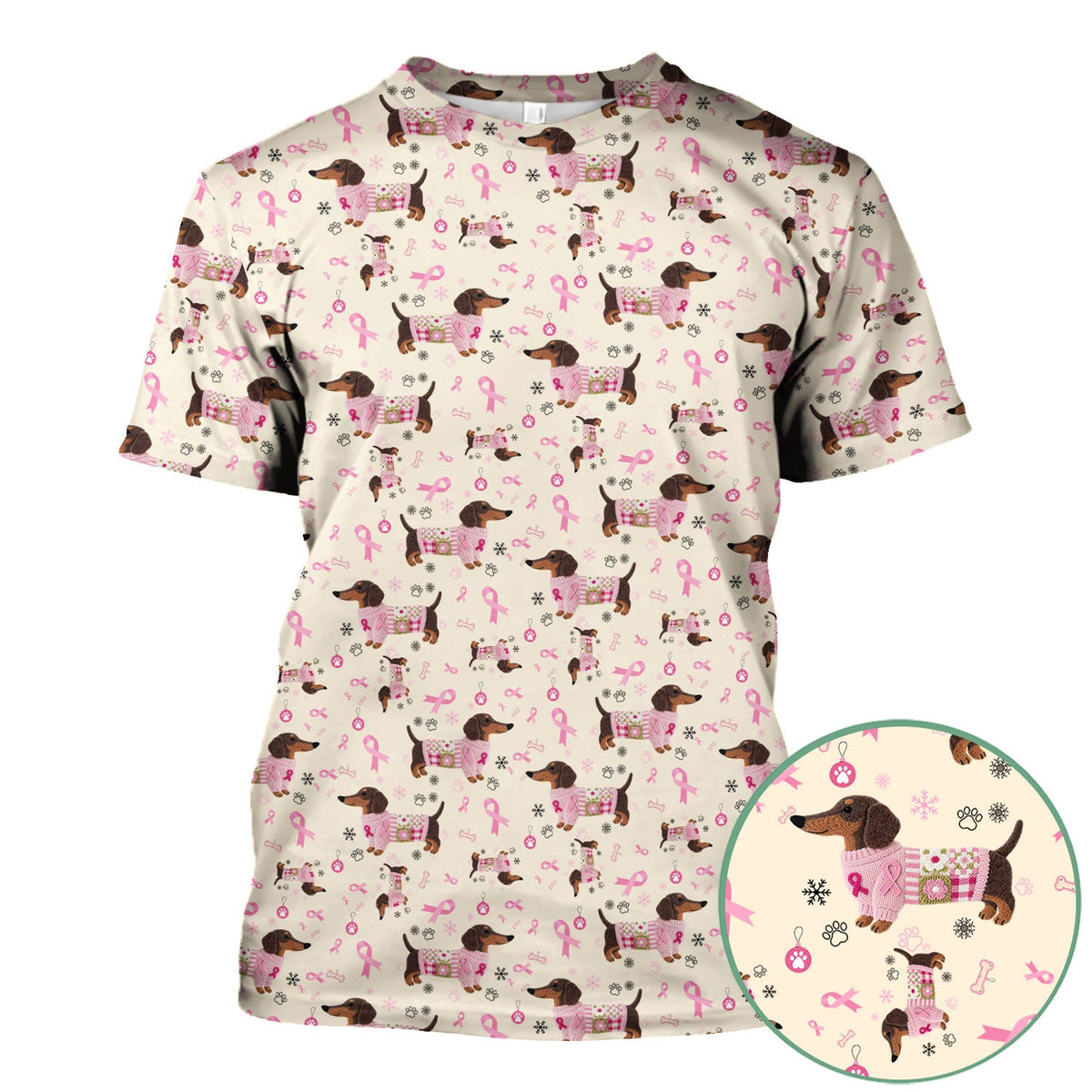 Pink Ribbon Dachshund Nurse Scrub Top