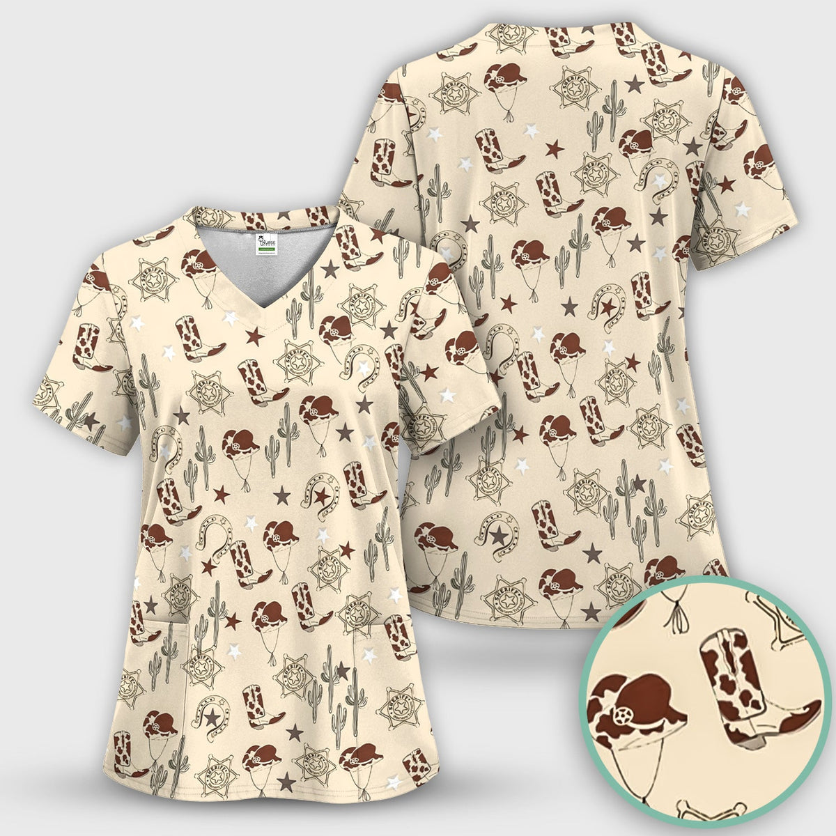 Cowboy Hats & Boots Nurse Scrub Top
