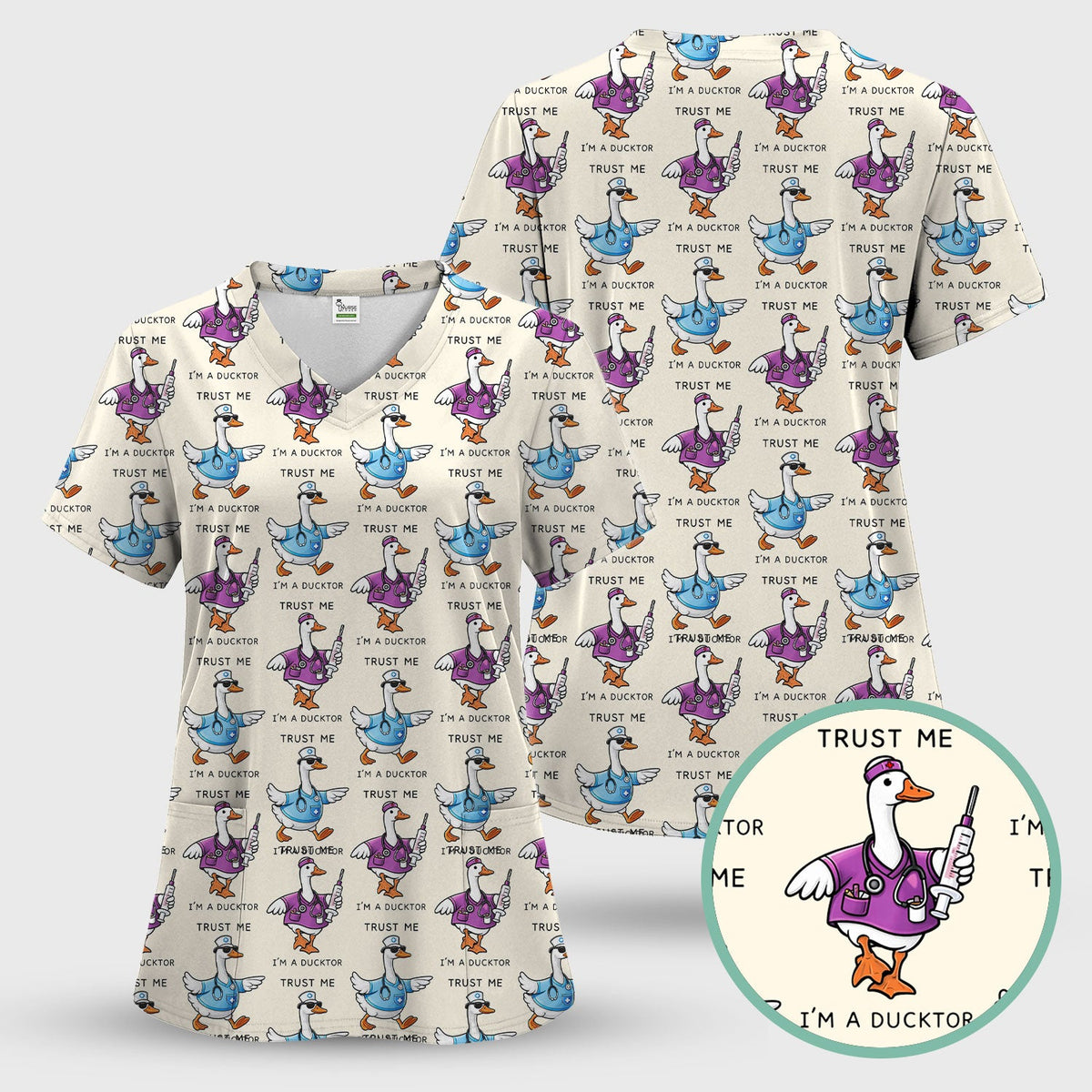Duck Cartoon Nurse Scrub Top