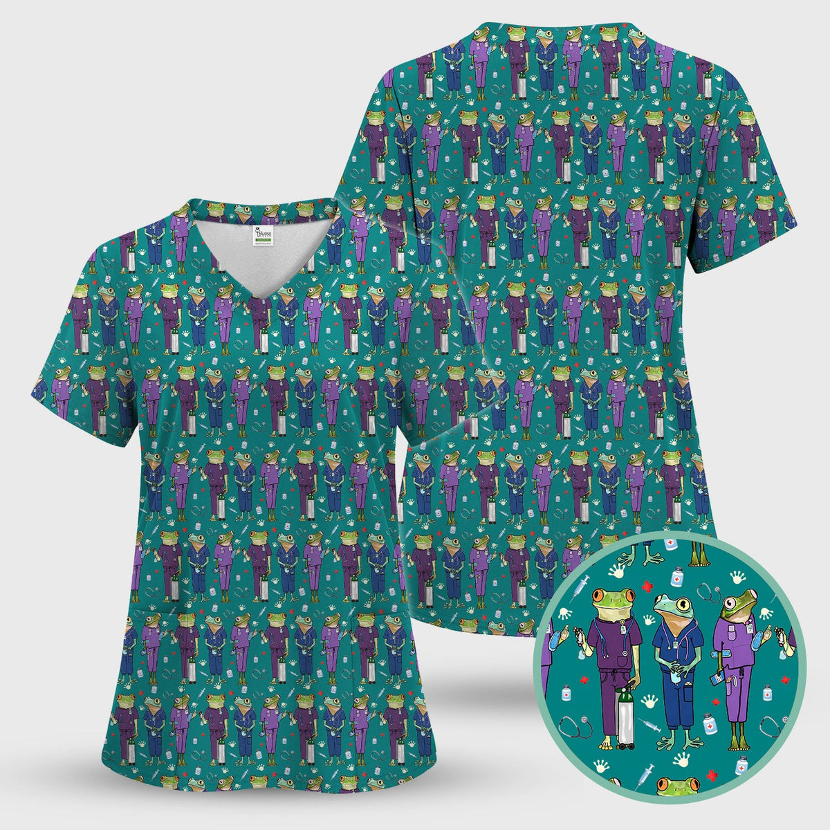 Frog Print Nurse Scrub Top