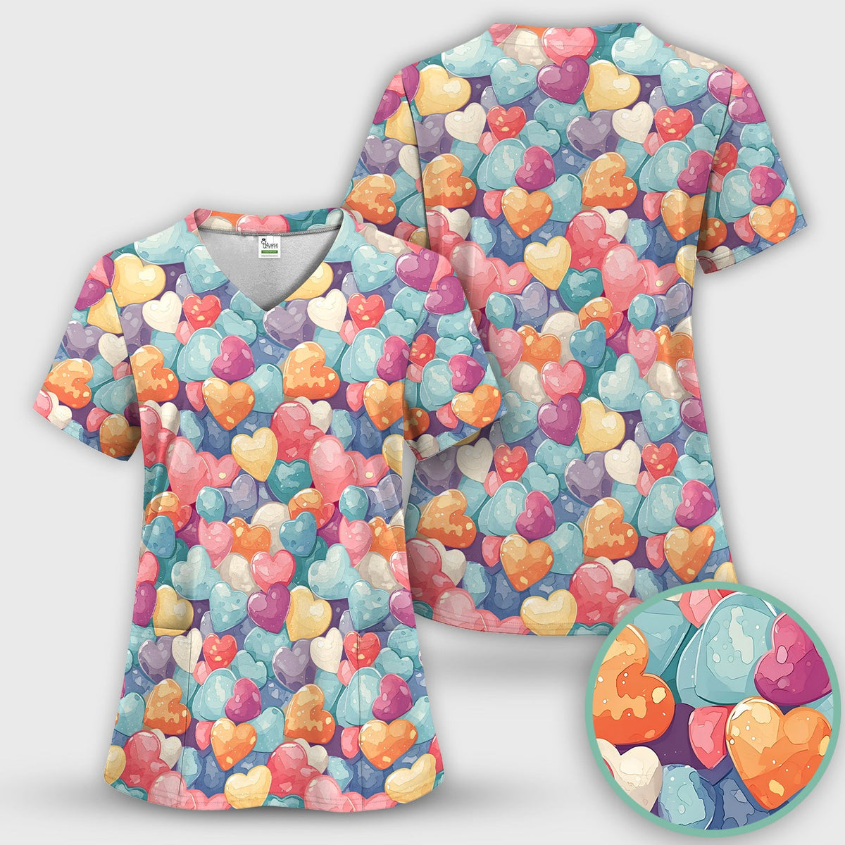 Sweet Valentine Heart Pediatric Nurse Scrub Top