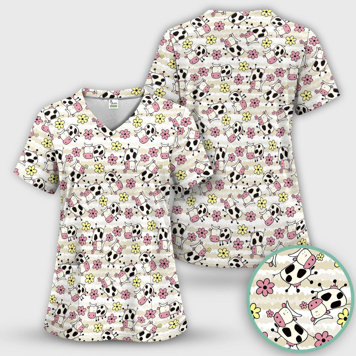 Cow Flower Meadow Nurse Scrub Top