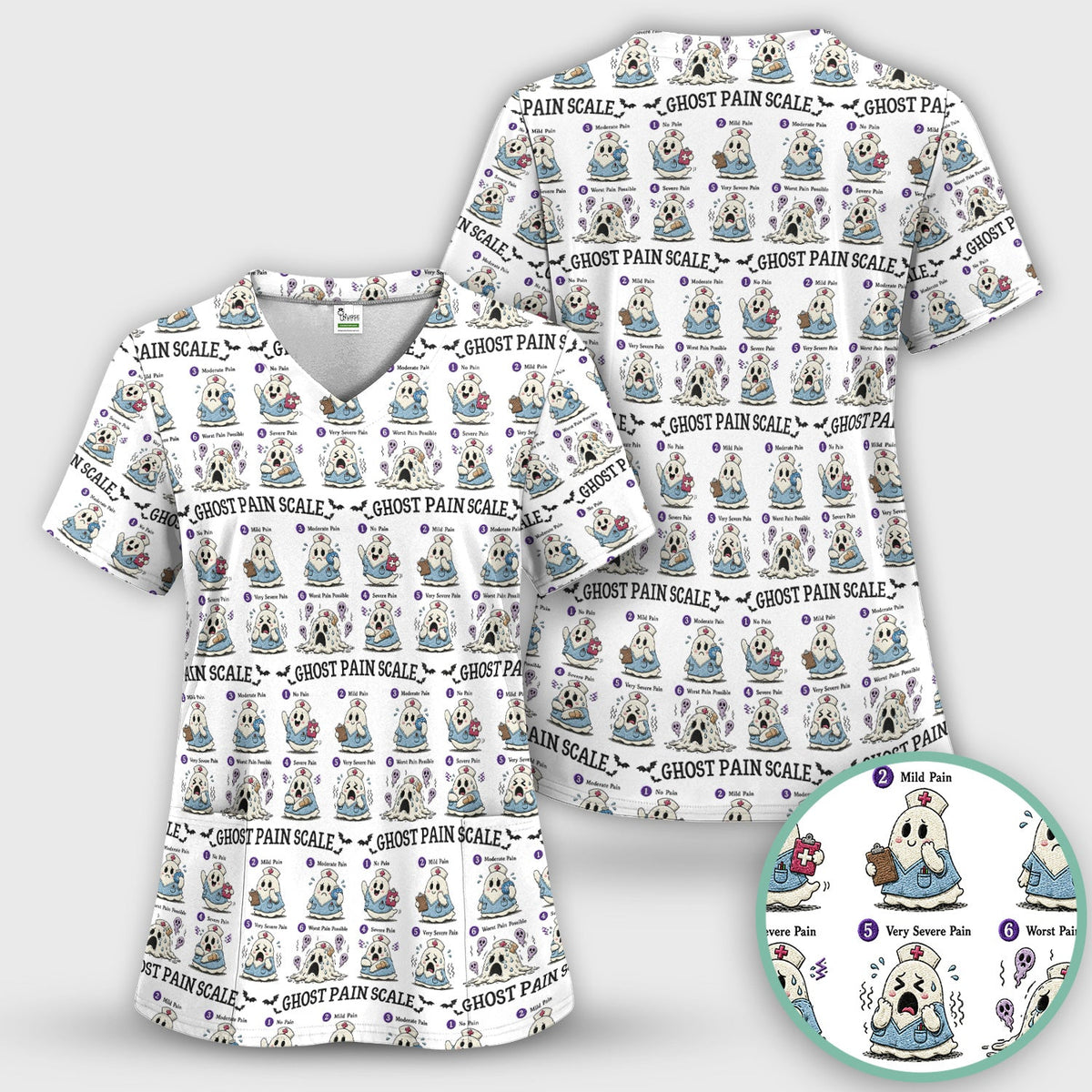 Ghost Pain Scale Nurse Scrub Set