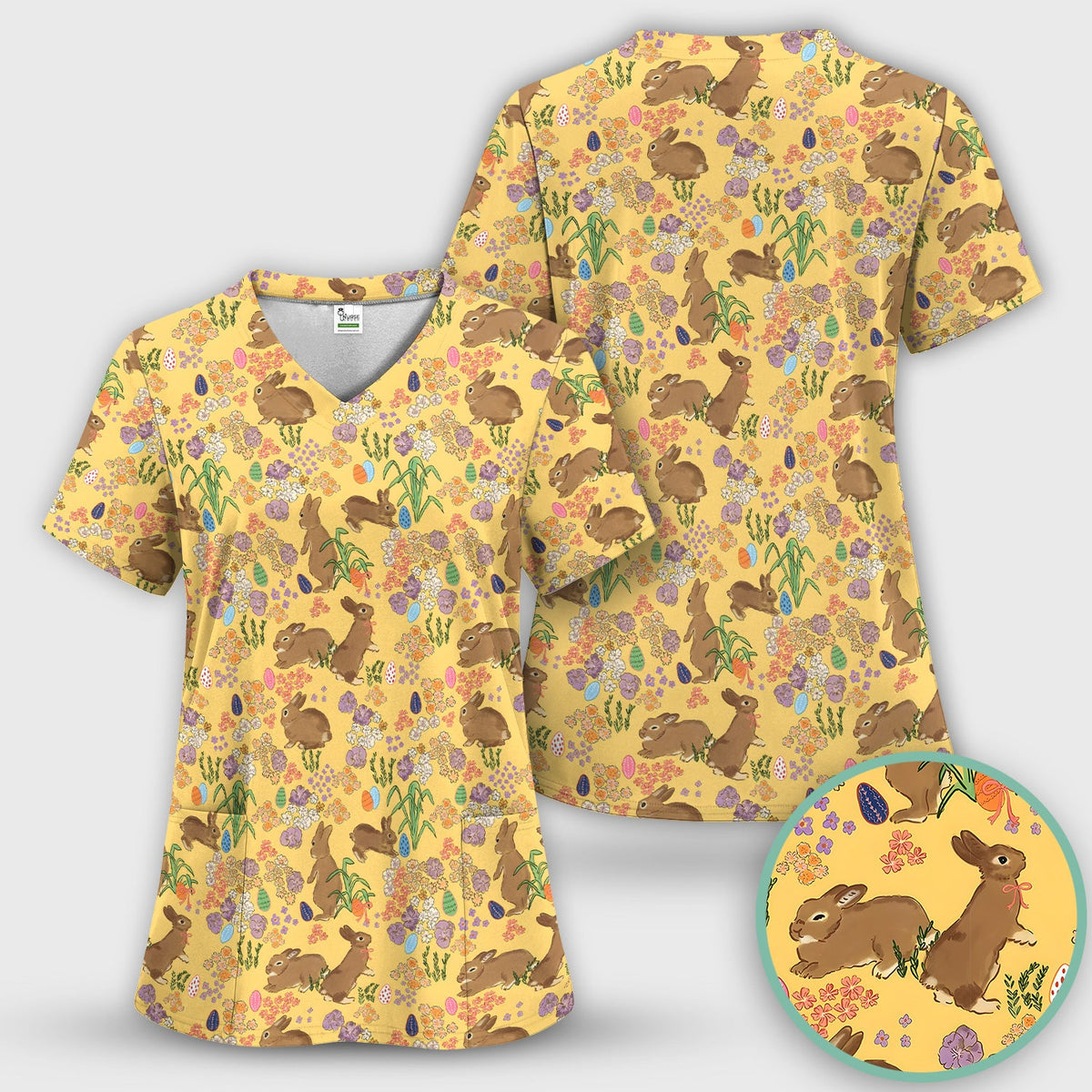 Easter Bunny Nurse Scrub Top