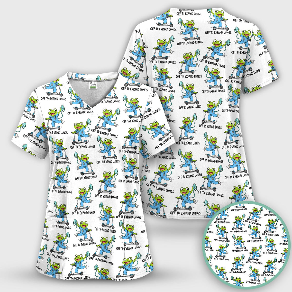 Off To Expand Lungs Frog Nurse Scrub Set