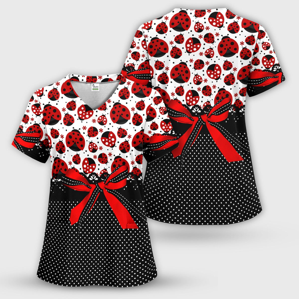 Ladybug Red Ribbon Polka Nurse Scrub Set