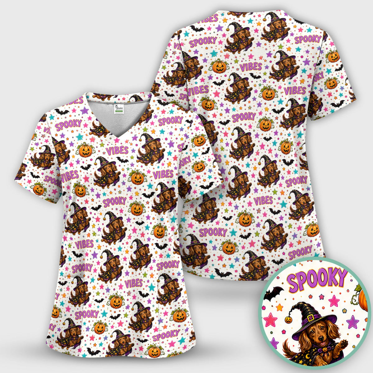 Spooky Dachshund Vibes Nurse Scrub Top