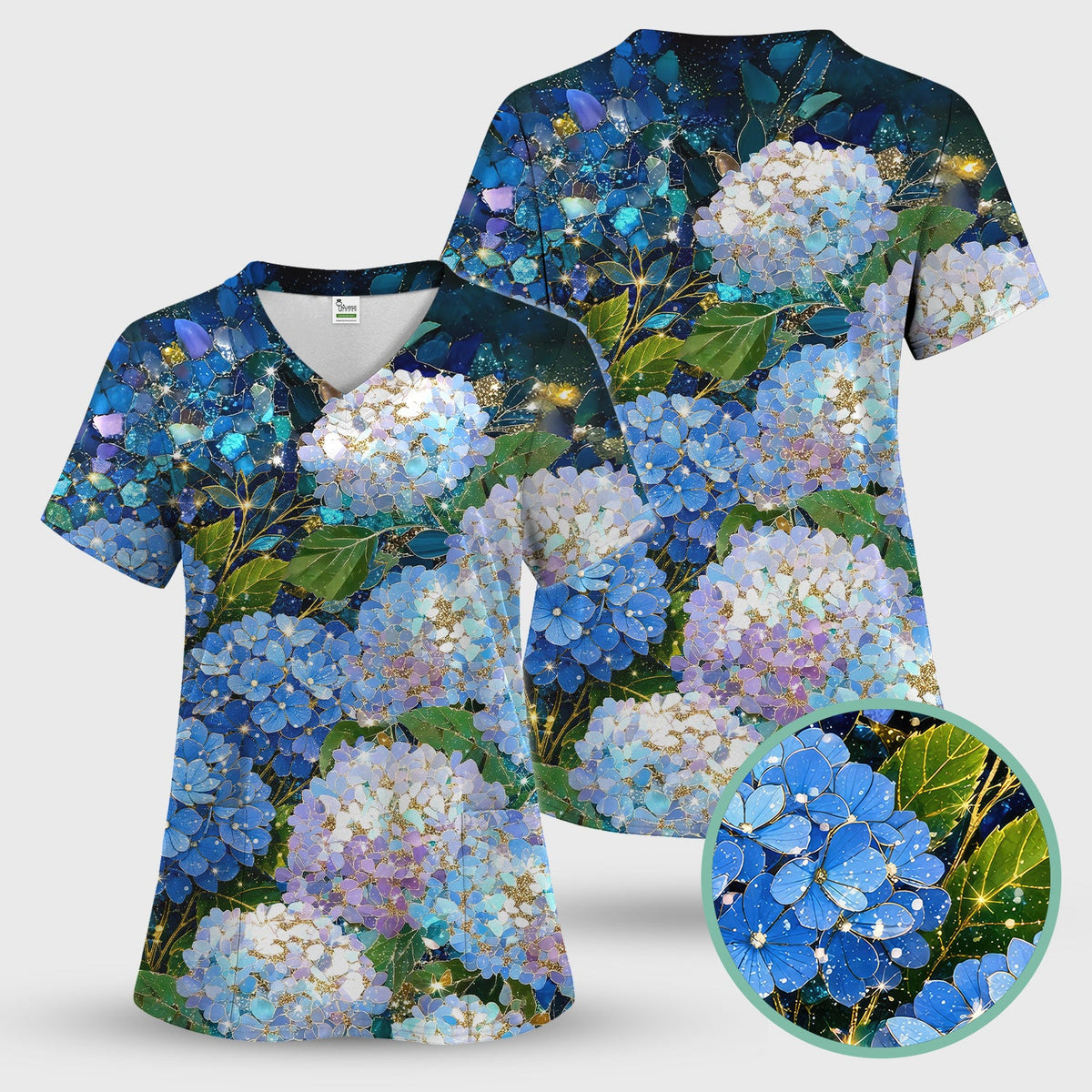 Blue Hydrangea Floral Nurse Scrub Set