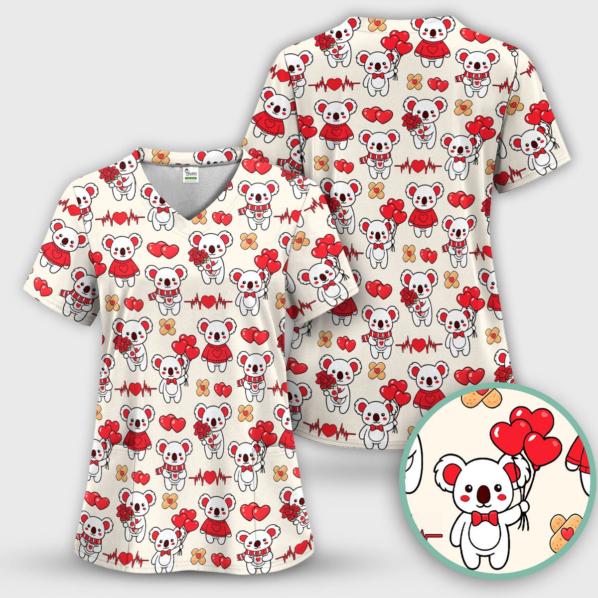 Sweet Koala Scrub Top - Valentines Day Gift For Nurse