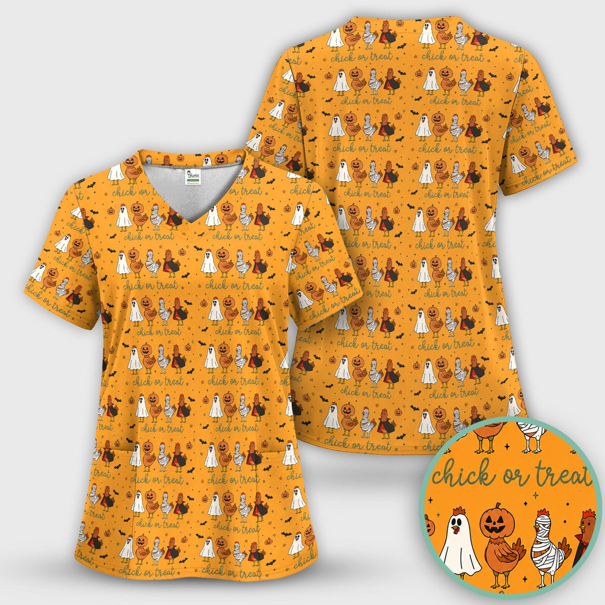 Chick Or Treat Nurse Scrub Top - Halloween Gift
