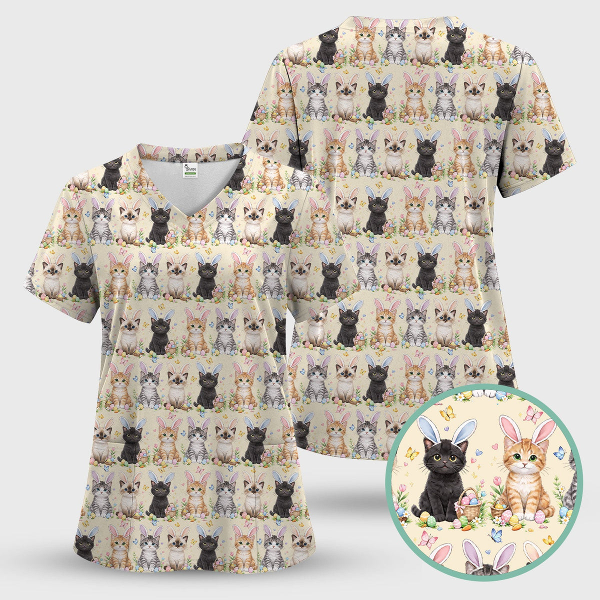 Kitten Bunny Ears Nurse Scrub Set - Easter Gift