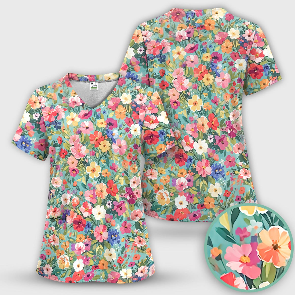 Colorful Wildflower Garden Bloom Nurse Scrub Set