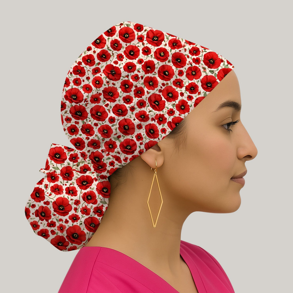 Red Poppy Flower Garden Scrub Cap