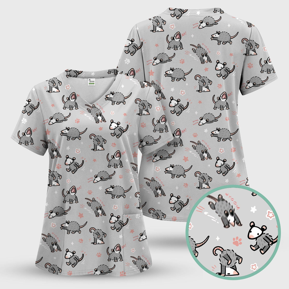 Cartoon Opossum Nurse Scrub Set