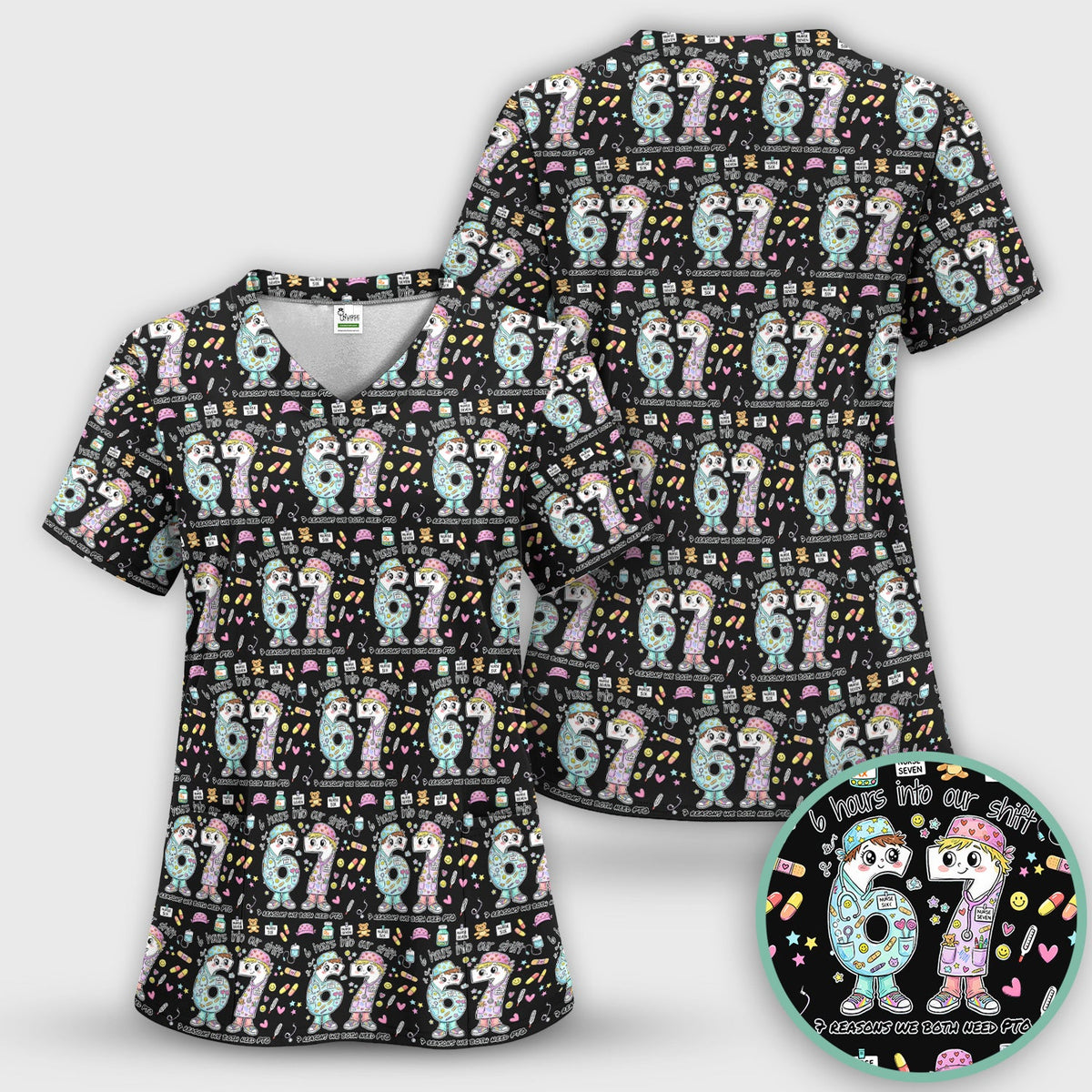 Six Hours Into Shift Blue Nurse Scrub Top