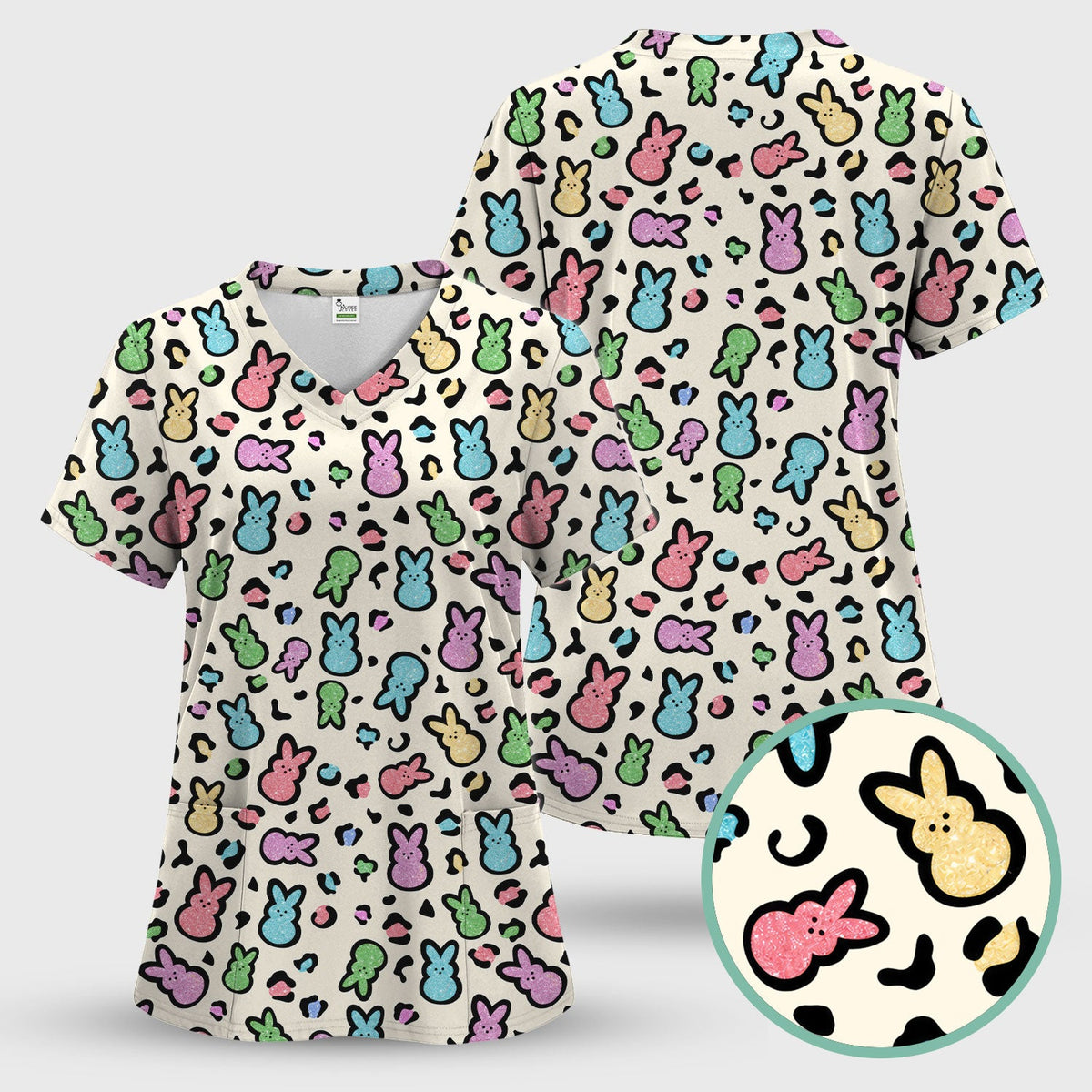 Pastel Bunny Nurse Scrub Top