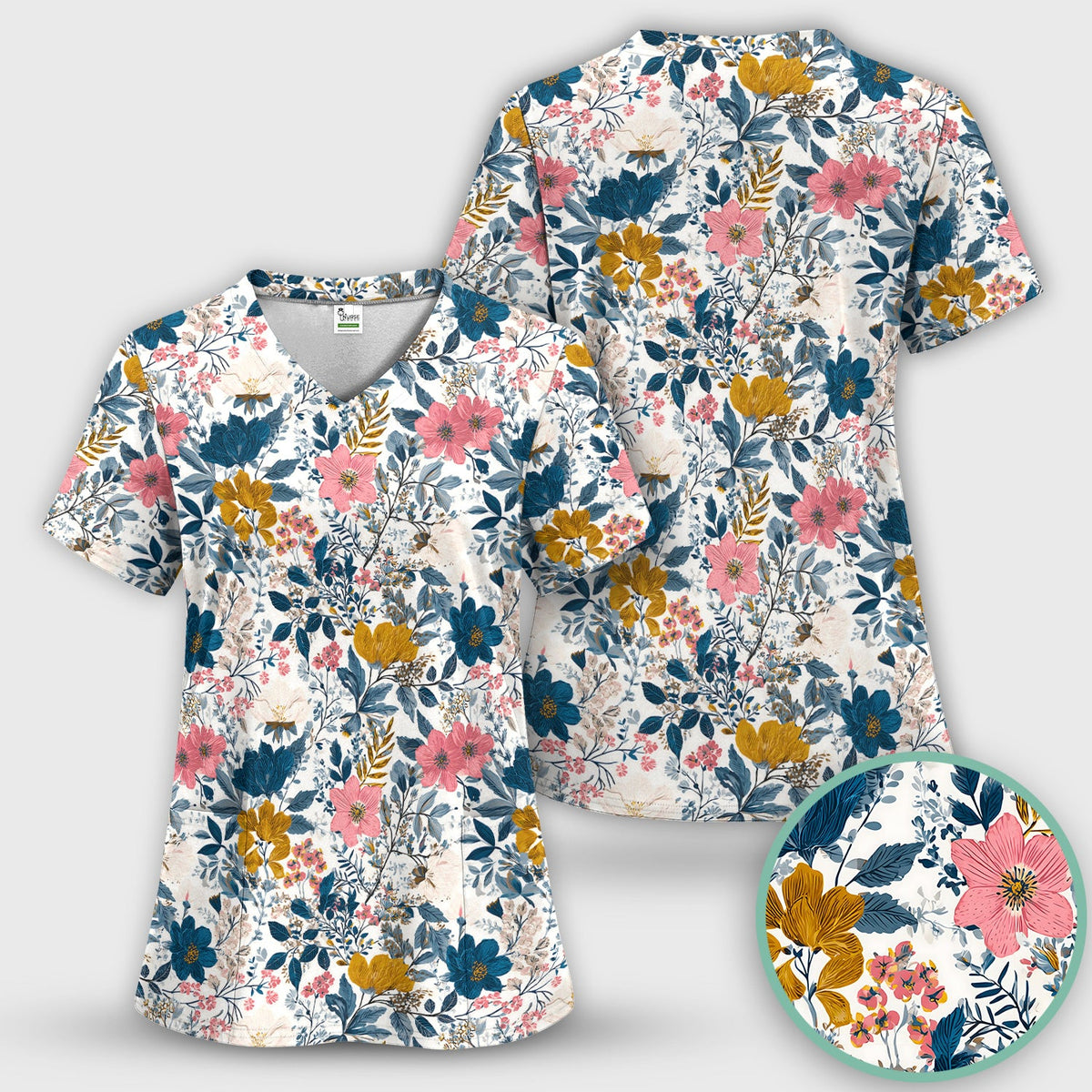 Elegant Floral Garden Bloom Nurse Scrub Top