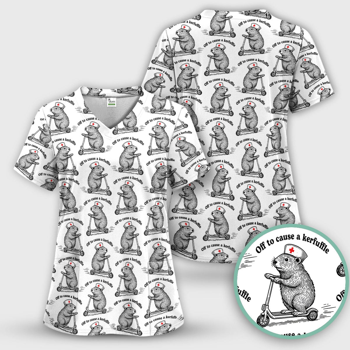 Mouse Scooter Nurse Scrub Top