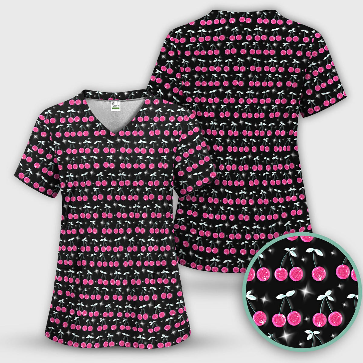 Pink Cherry Sparkle Nurse Scrub Set