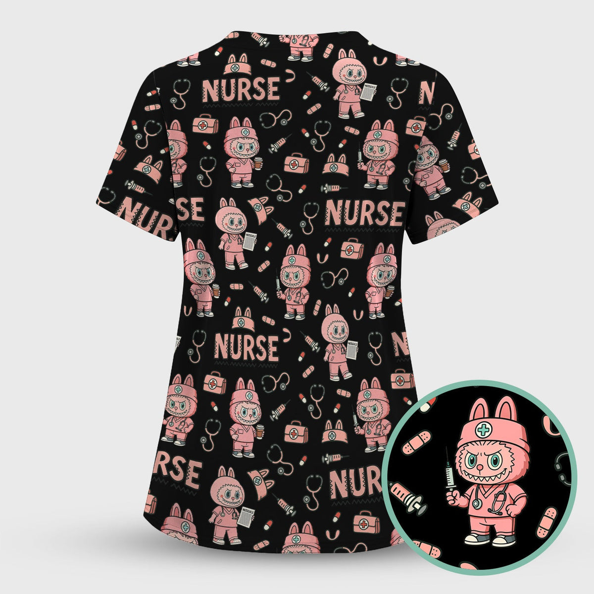 Bunny Cartoon Nurse Scrub Top