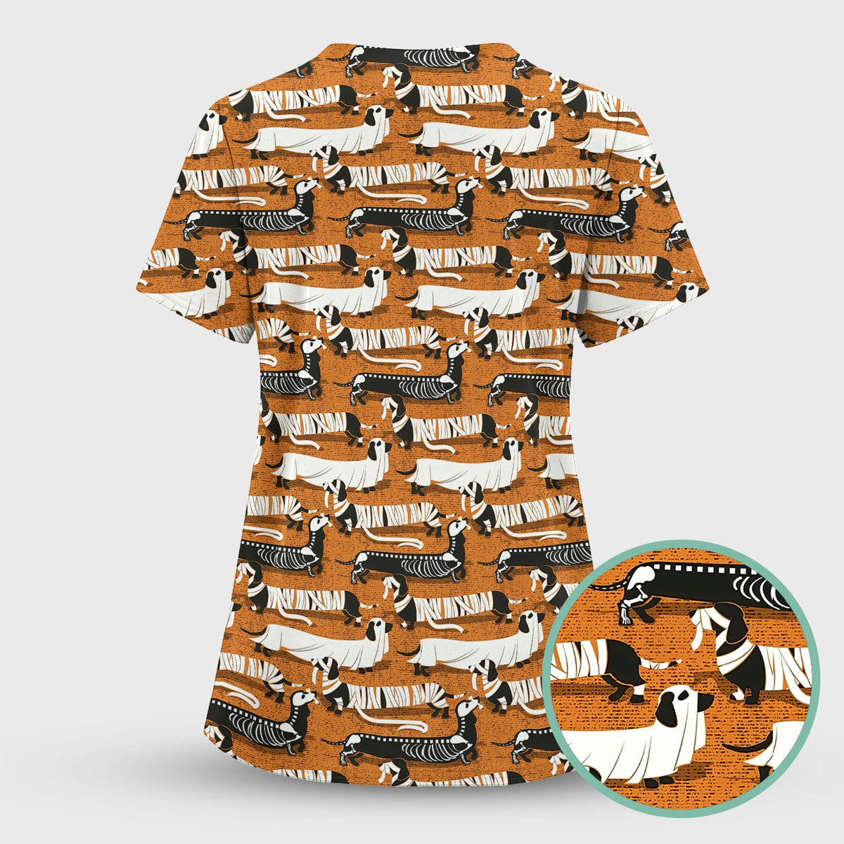 Dachshund Skeleton Nurse Scrub Top - Halloween Gift
