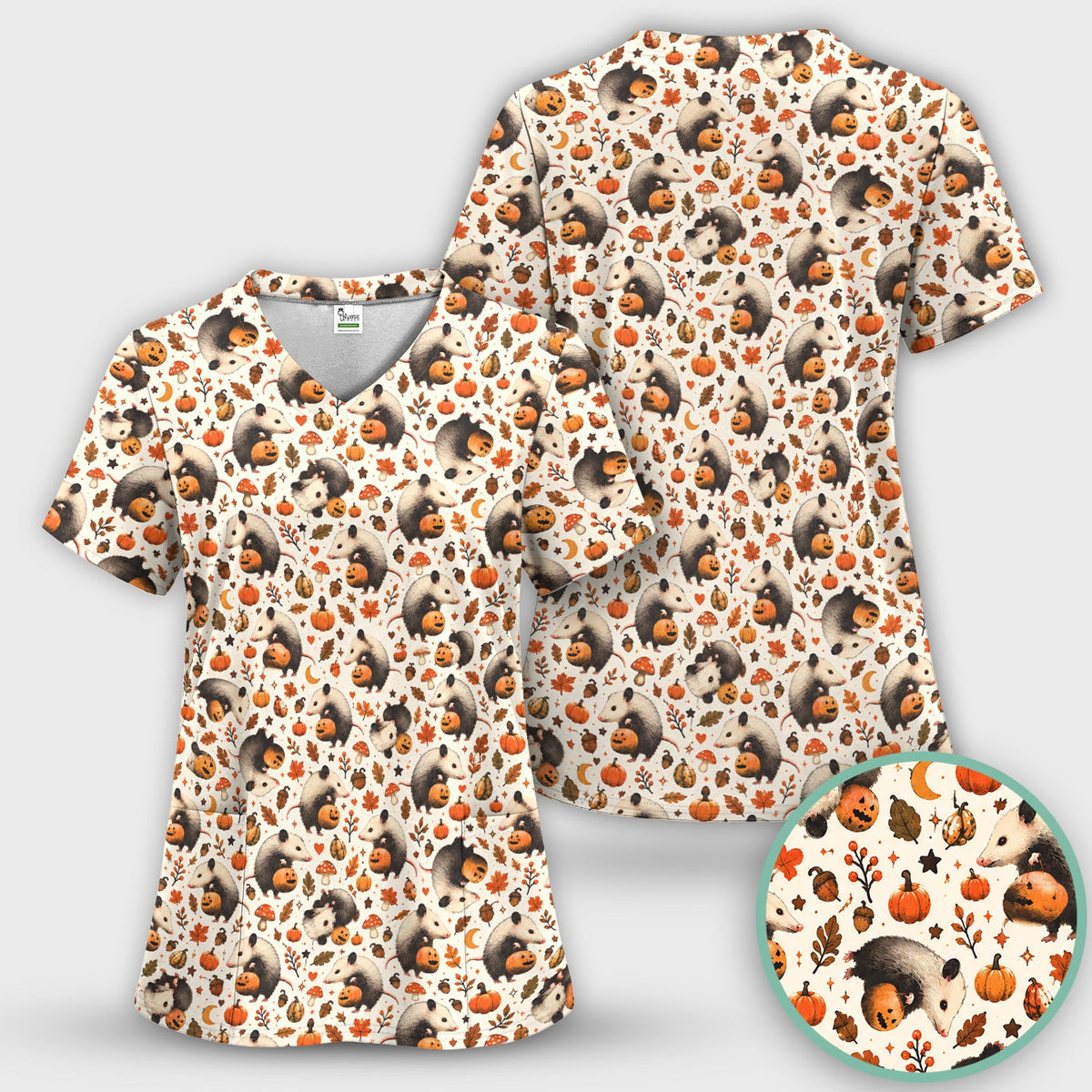 Opossum Pumpkin Patch Nurse Scrub Top - Halloween Gift