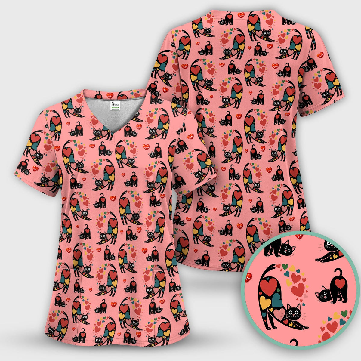 Cat Valentine Heart Nurse Scrub Set