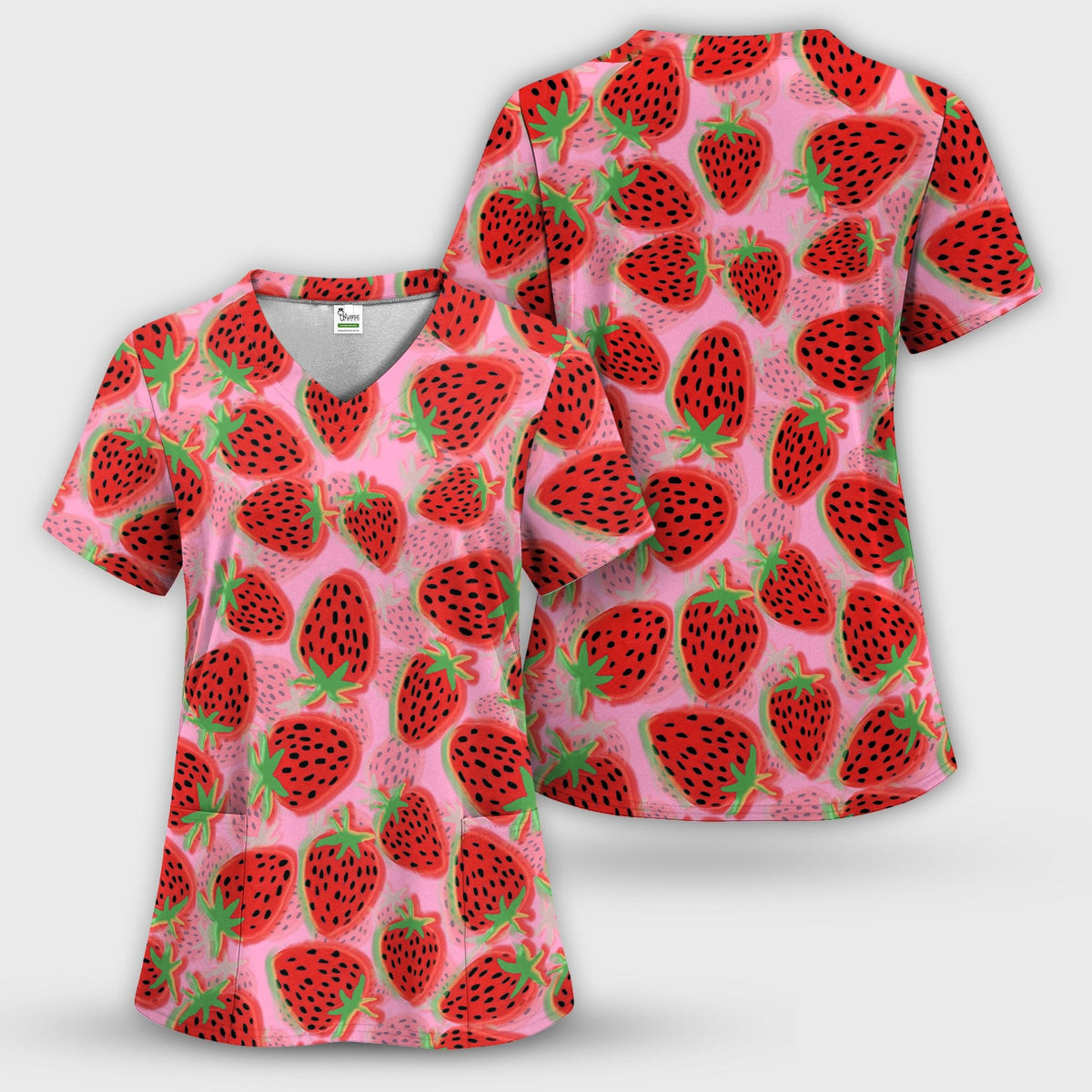 Pink Strawberry Nurse Scrub Top