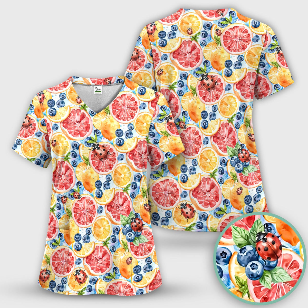 Citrus Berry Ladybug Nurse Scrub Set