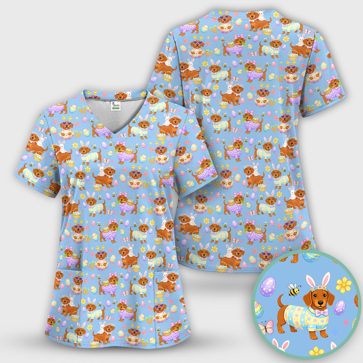 Easter Dachshund Nurse Scrub Top
