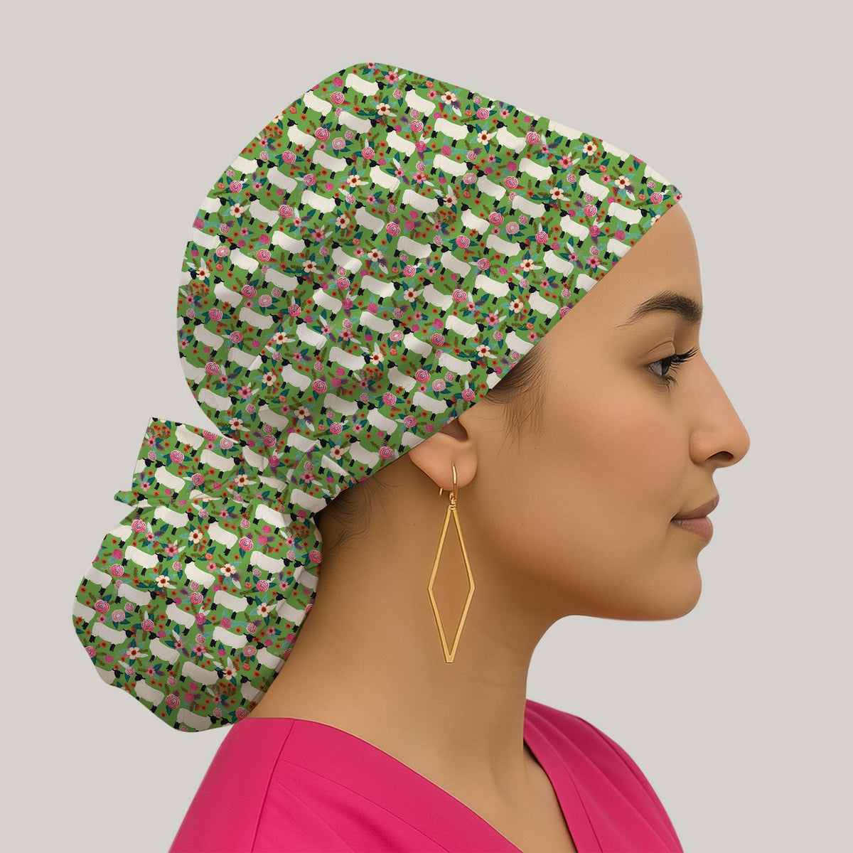 Sheep Floral Meadow Scrub Cap