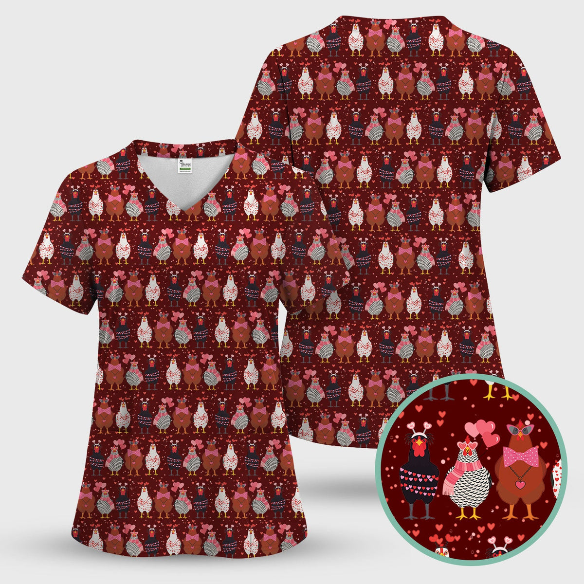 Chicken Valentine Nurse Scrub Set