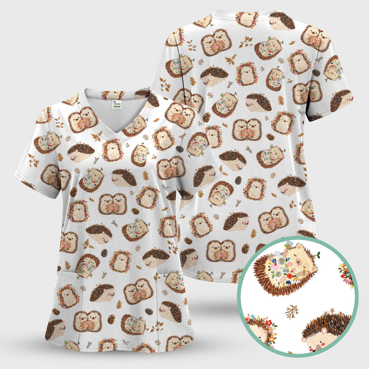 Hedgehog Floral Nurse Scrub Set