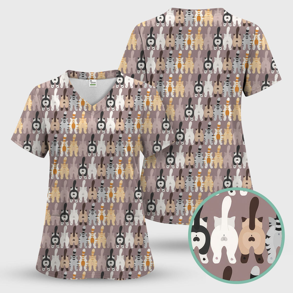 Funny Cat Butt Nurse Scrub Set