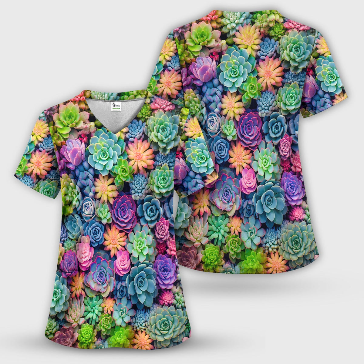 Boho Succulent Flower Nurse Scrub Set