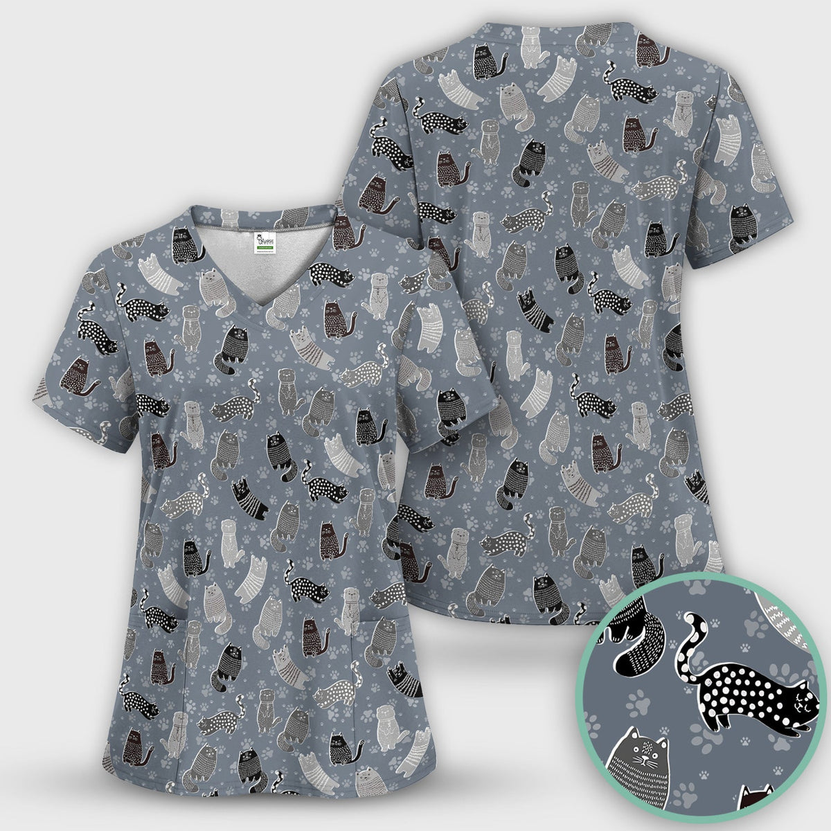 Cat Paw Print Nurse Scrub Set