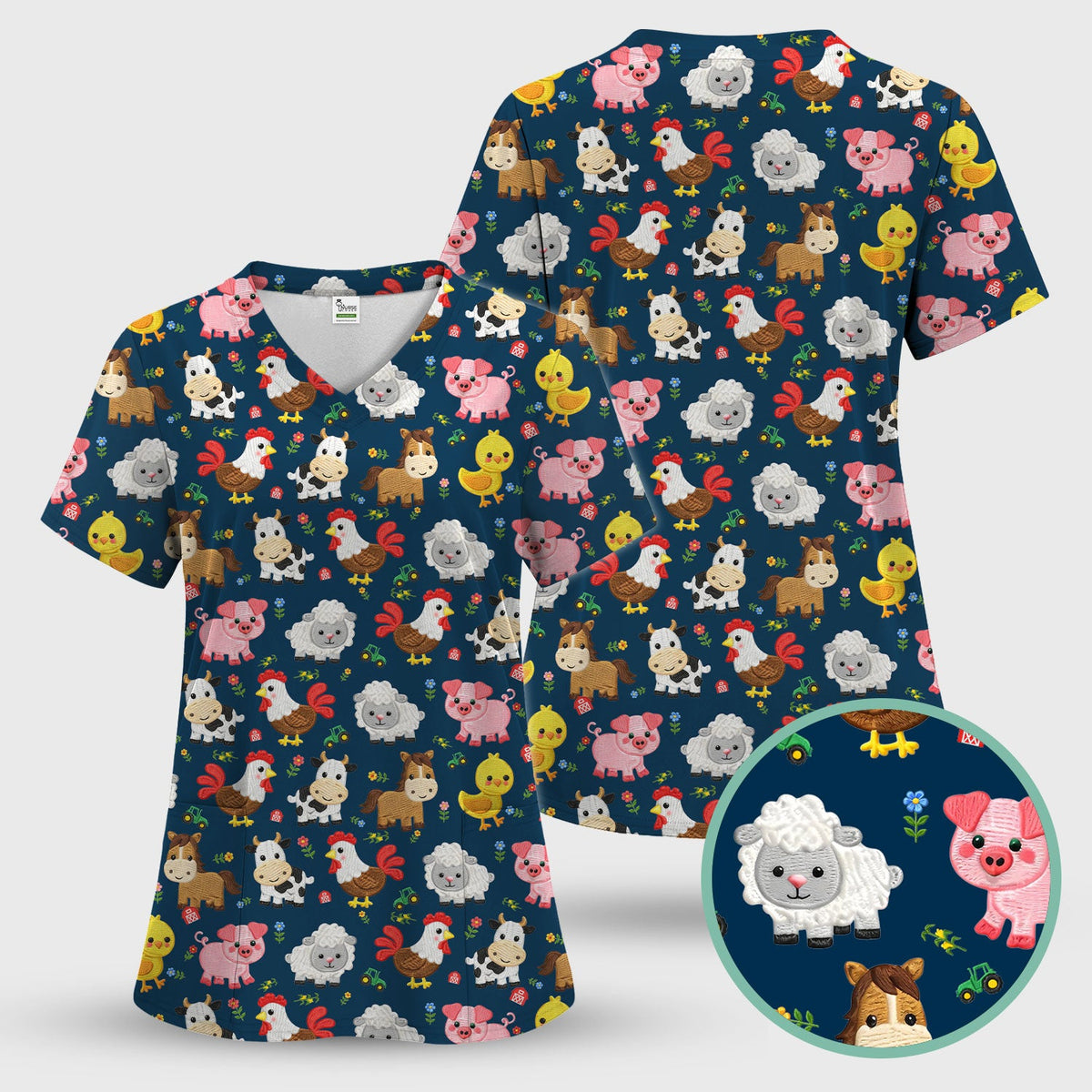 Cartoon Farm Animal Nurse Scrub Set
