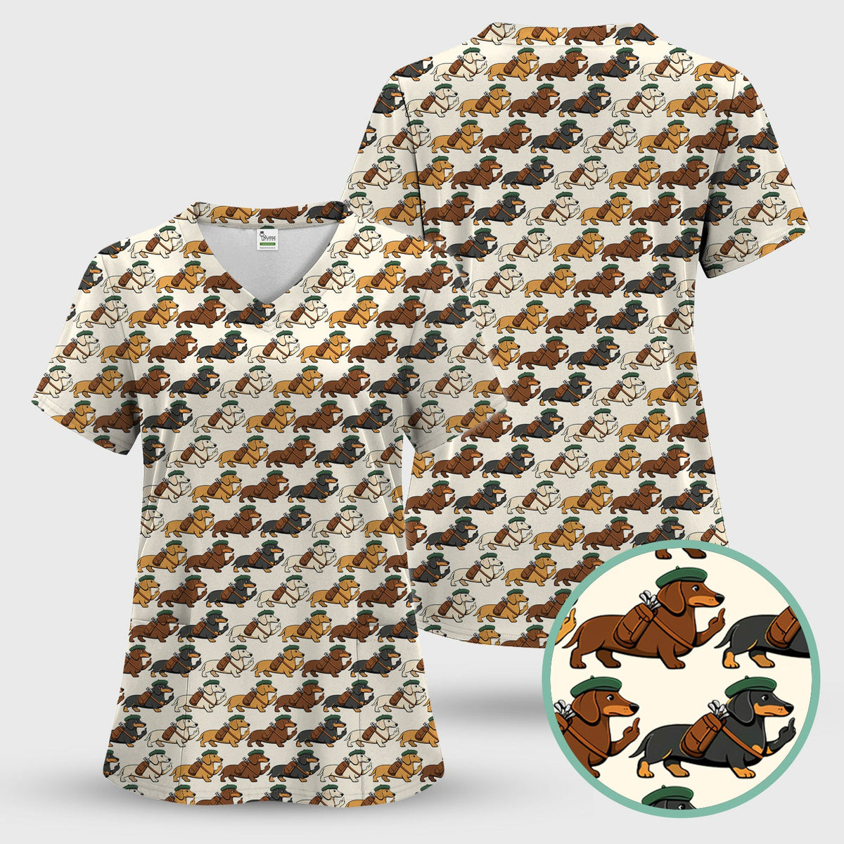 Dachshund Hat And Backpack Nurse Scrub Set