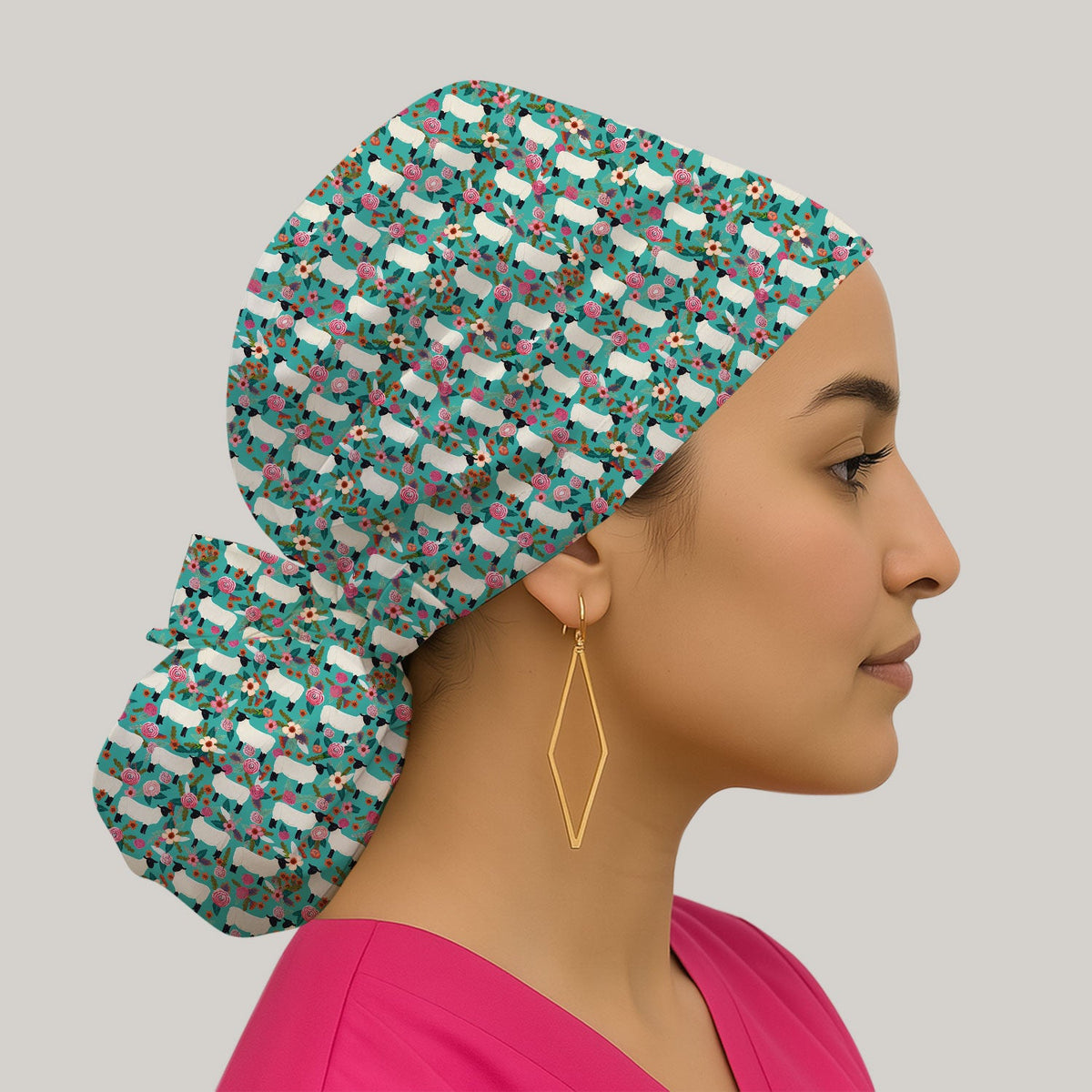 Sheep Floral Meadow Scrub Cap