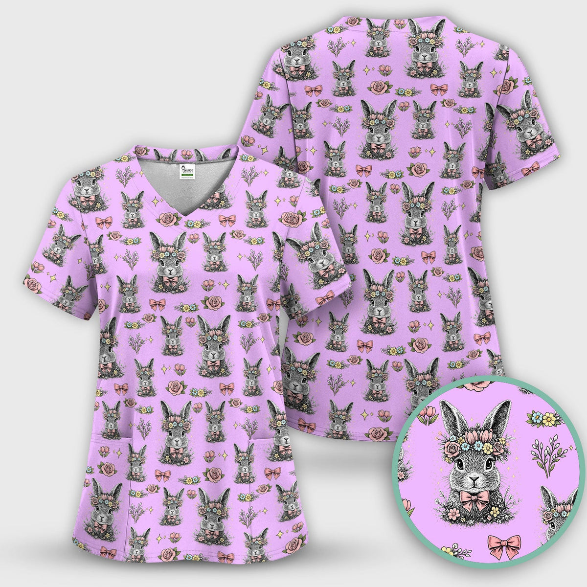Vintage Floral Bunny Nurse Scrub Set