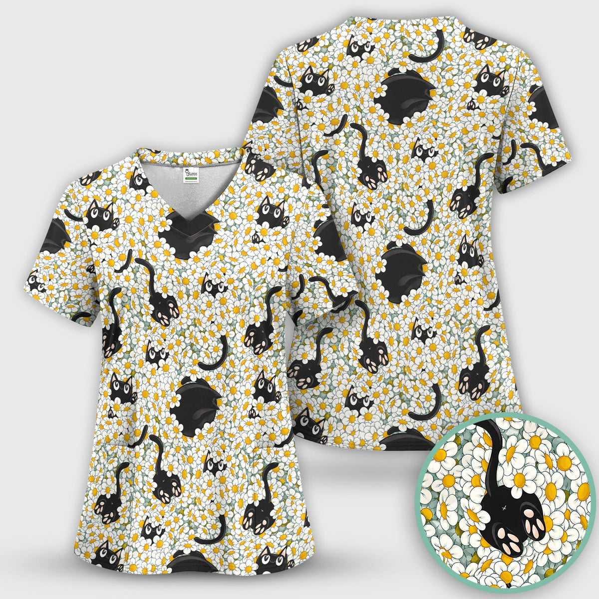 Daisy Black Cat Nurse Scrub Set