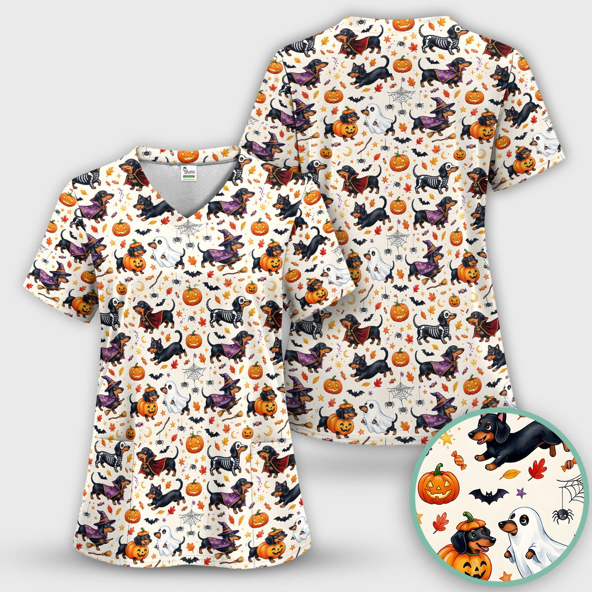 Halloween Dachshund Costume Nurse Scrub Set