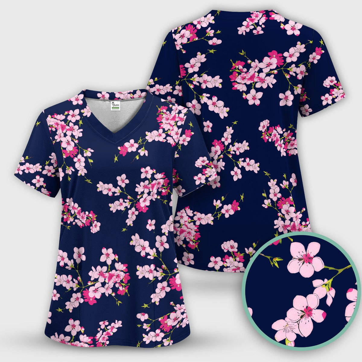 Elegant Cherry Blossom Nurse Scrub Top