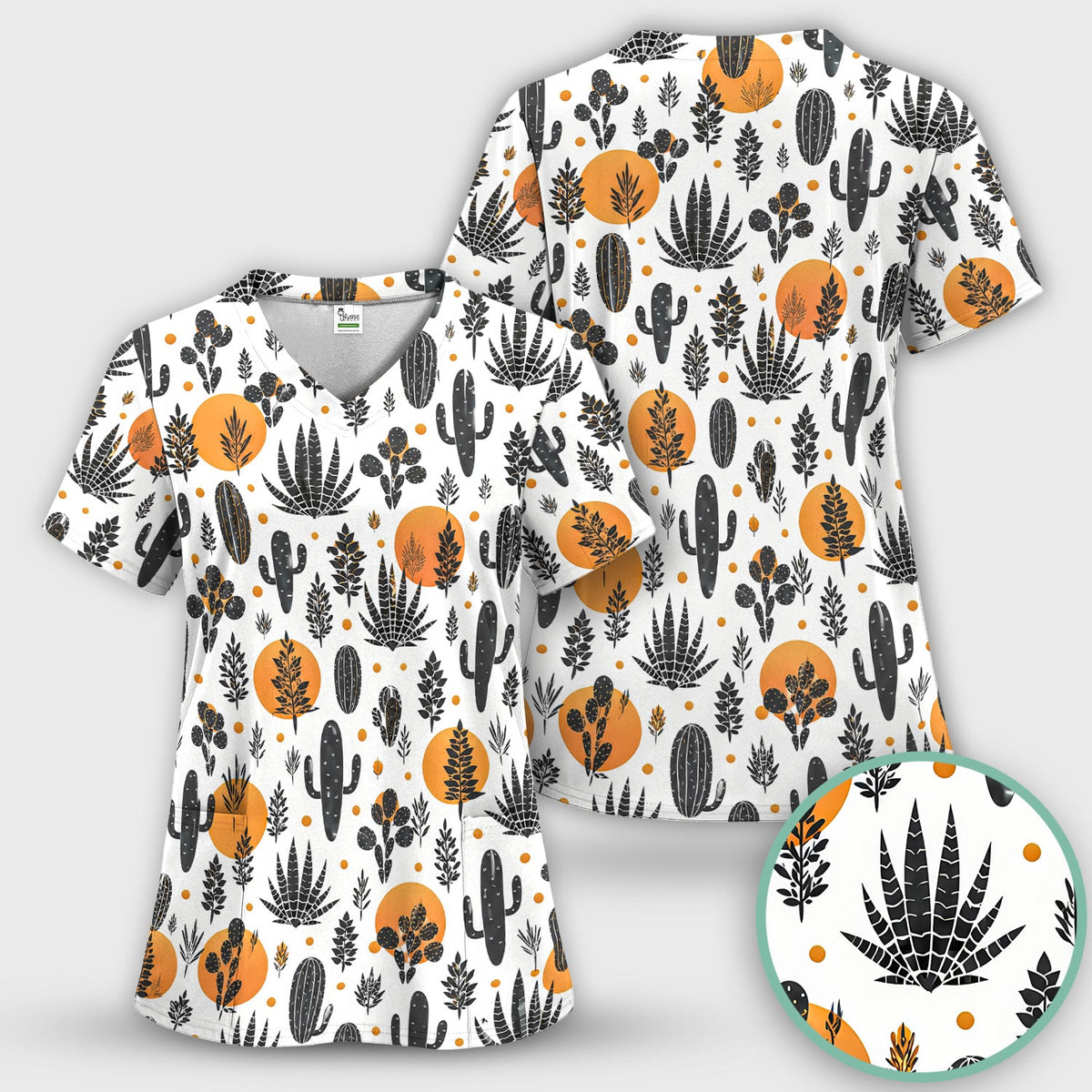 Desert Cactus Orange Sun Nurse Scrub Set