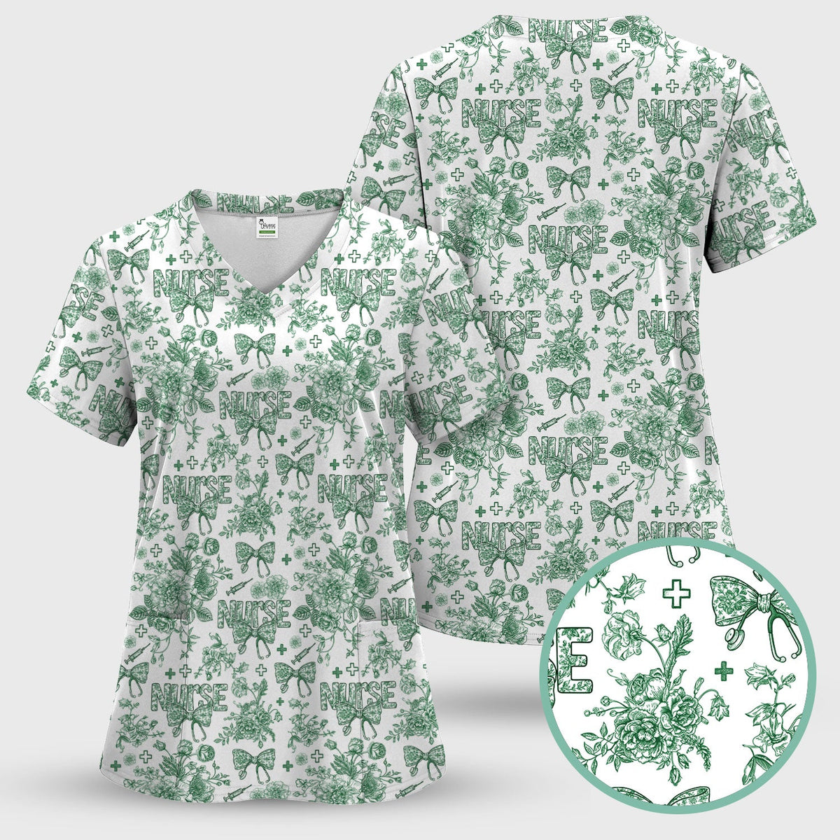 Toile De Jouy Floral Nurse Scrub Set