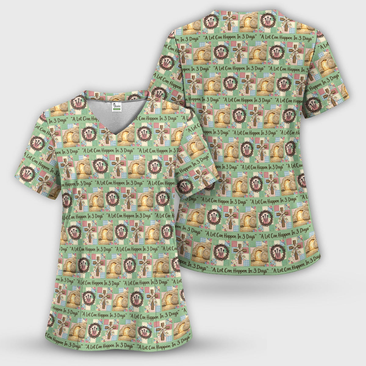 Christian Easter Cross Nurse Scrub Set